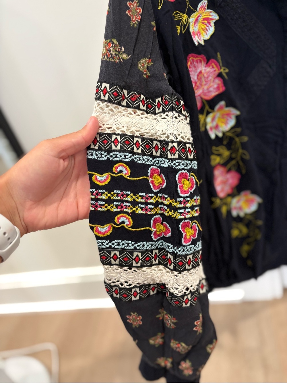 Anthropologie Black Floral Embroidered Blouse - Picture 5 of 8
